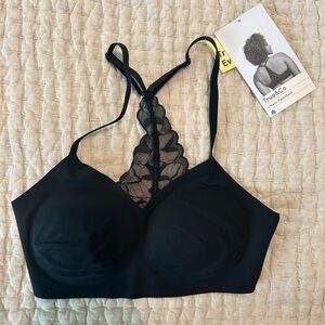 True & Co black soft lace racerback wireless bra